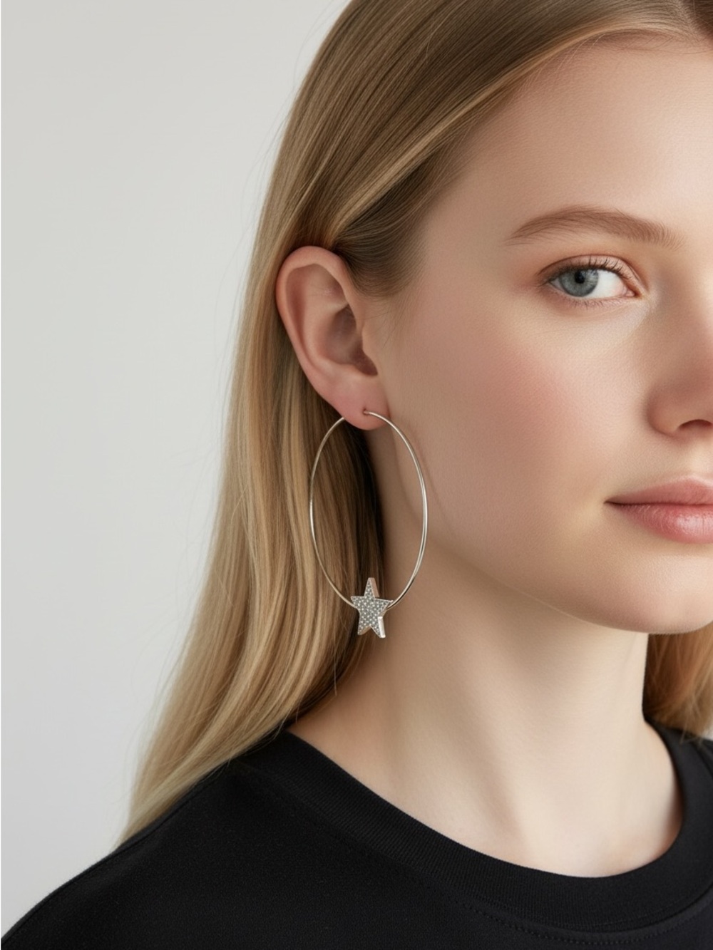 9/16 Silver Star Hoop Earrings - Women's Jewelry